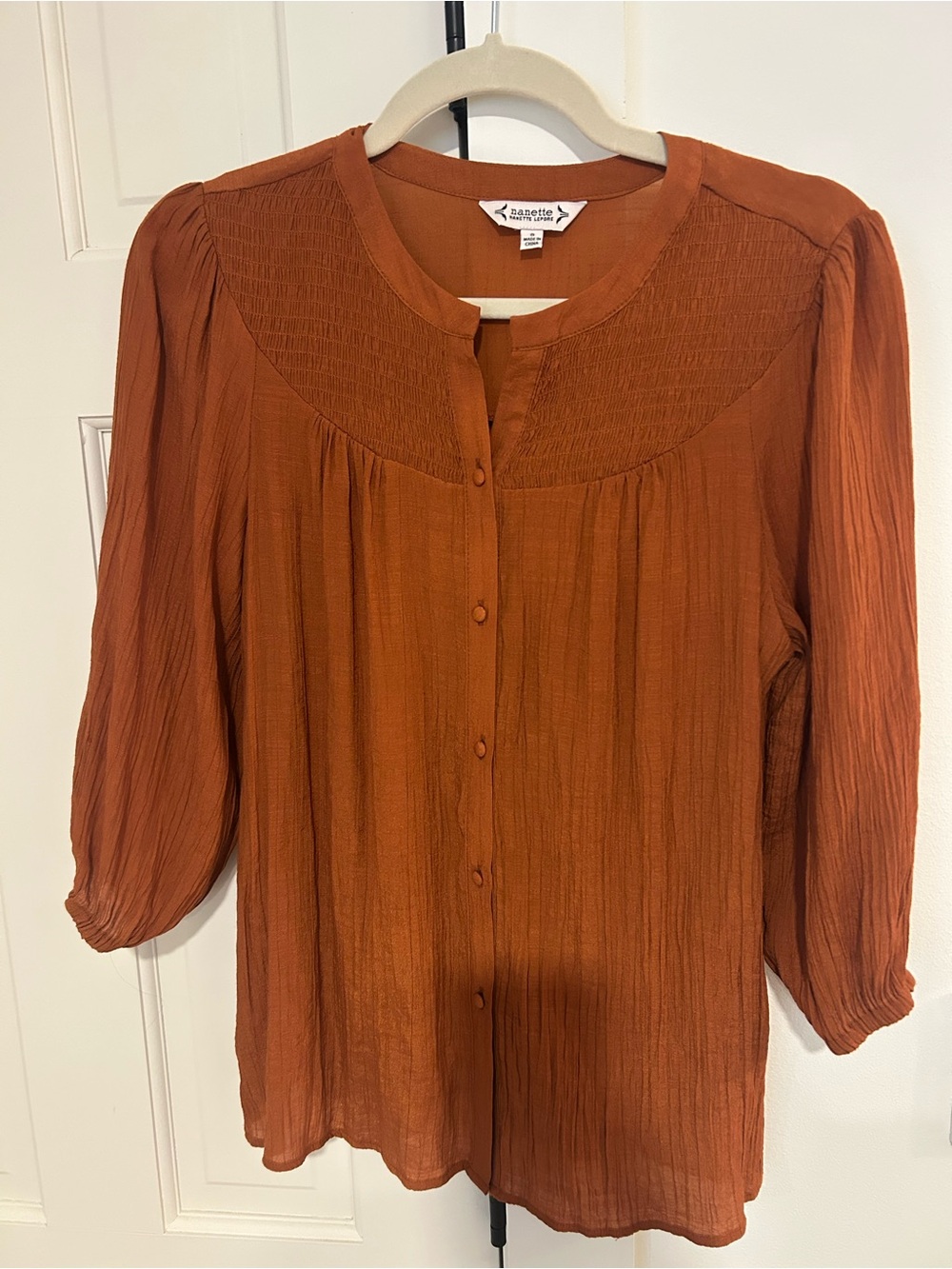 Nanette Lepore Rust Button-Front Peasant Blouse